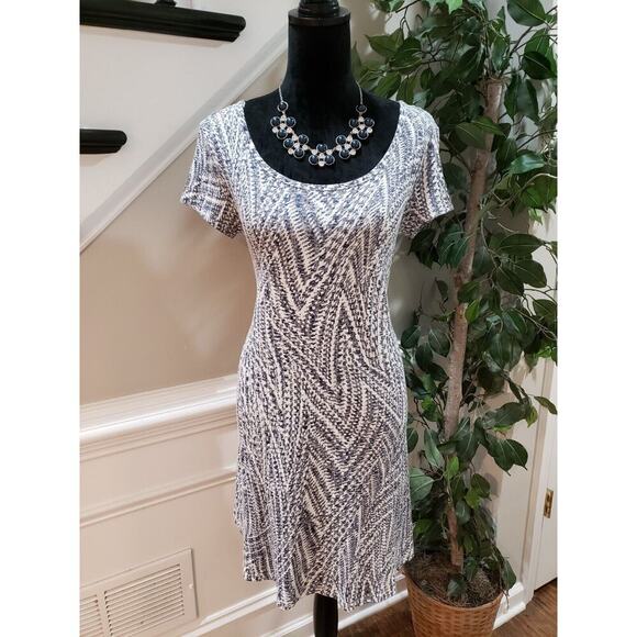 Ronni Nicole Womens White & Blue Polyester Short Sleeve Round Neck Shift Dress S - Picture 12 of 12